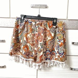 High waist paisley print tassel Shorts